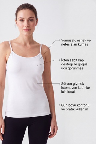 Arma Yıldız Kadın Pedli Atlet İçten Sabit Kaplı Pamuklu Likralı İp Askılı Sütyenli Atlet Beyaz