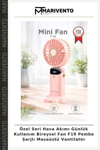 Özel Seri Hava Akımı Günlük Kullanım Bireysel Fan F19 Pembe Şarjlı Masaüstü Vantilatör