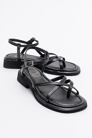 Luvishoes Antas Siyah Hakiki Deri Kadın Sandalet Siyah