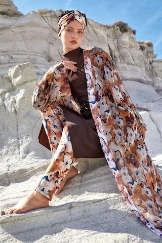 Adasea Uv Korumalı Mayo Üzerine Tek Pareo Kimono 1708 Bej Bej
