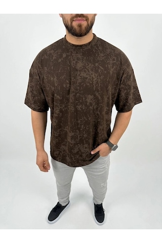 Barlashive Erkek Premium Tişört Osy Yumuşak Dokulu Yıkamalı Oversize T-shirt - Kahverengi Çok Renkli