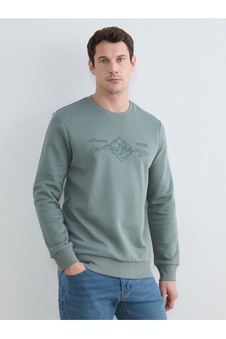 Lcwaıkıkı Classic Yeşil Bisiklet Yaka Baskılı Erkek Sweatshirt