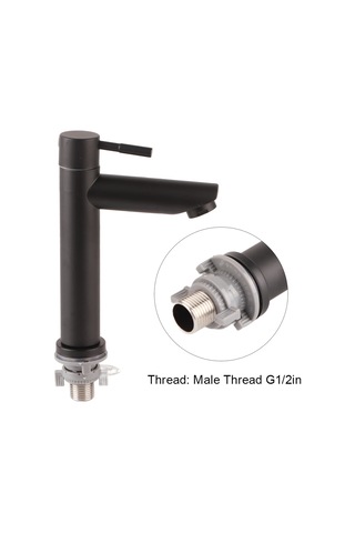 Tenfowee Siyah Banyo Lavabo Kraanı - Sus304 Paslanmaz Çelik - Tek Soğuk Su - G1/2 Erkek Dişli - Pıhtıksız Su Akışı - Ev, Mutfak, Balkon Uygun Siyah