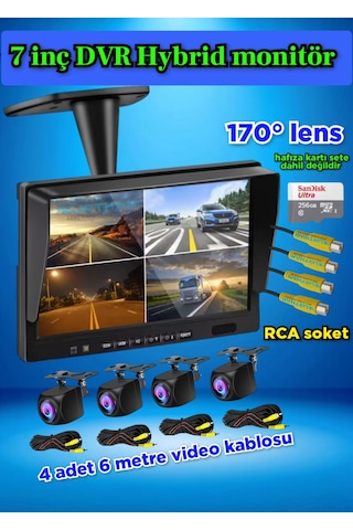 7 İnç Dvr Monitör Ve 4 Adet 170 Derece Açılı Kamera Seti 12 Volt