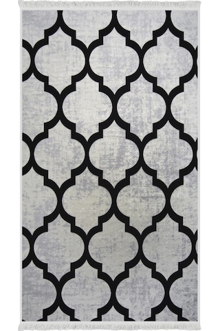 Dijidekor Dekoratif Dijital Saçaklı Kesme Halı Yolluk Yıkanabilir Antialaerjik Maça Gri 60x150