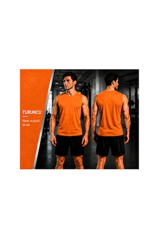 Beydex Erkek Nem Emici Hızlı Kuruma Atletik Teknik Sporcu Sıfır Kol T-shirt Gym Turuncu