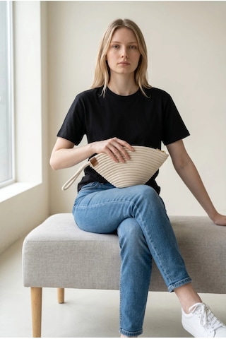 Efw Rome Handmade Hasır Clutch Çanta Bej