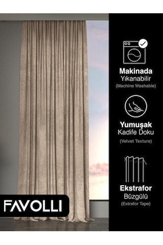 Br Favolli Kadife Dokulu Sahra Beji Ada Fon Perde Ekstrafor Büzgülü Dream Series Sahra Beji