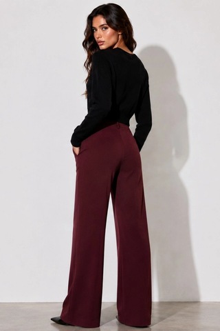Dıanna Kadın Wide Leg Detay Dikiş Esnek Palazzo Pantolon Bordo