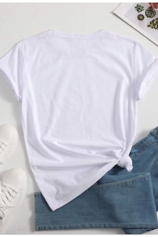 Caxis Fermuar Bebek Baskılı Oversize Hamile Tişört Beyaz