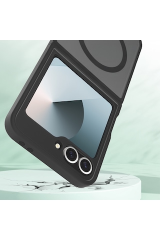 Maks Technology Galaxy Uyumlu Z Flip 6 Kılıf M-safe Şarj Özellikli Kamera Korumalı Mkst Lunex Kapak - Siyah