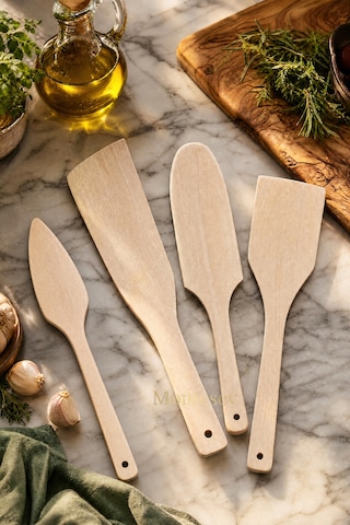 Doğal Diş Budak Ağacı Ahşap Tahta Kaşık Spatula Seti Ağaç Kaşık 4 Lü Set Dşb-103 Ahşap