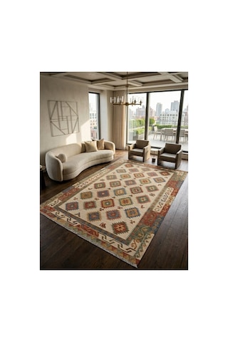 Dekoratif Halı Kaymaz Taban Leke Tutmaz Yıkanabilir Kilim Özel Ölçü Salon Halısı 3053 Çok Renkli