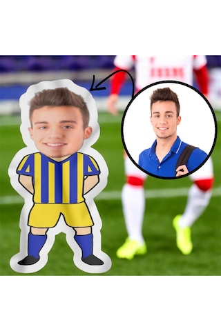 Kişiye Özel Futbolcu Bebek Tasarımlı Şekilli Yastık Çok Renkli