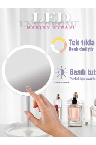 Dokunmatik Led Işıklı Usb Li Yuvarlak Masa Üstü Makyaj Aynası Makyaj Aynası Ledli Çok Renkli
