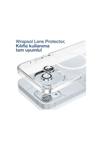 Wrapsol Apple Uyumlu iPhone 15 Plus Kolay Uygulama Aparatlı Kamera Lens Koruyucu Mavi