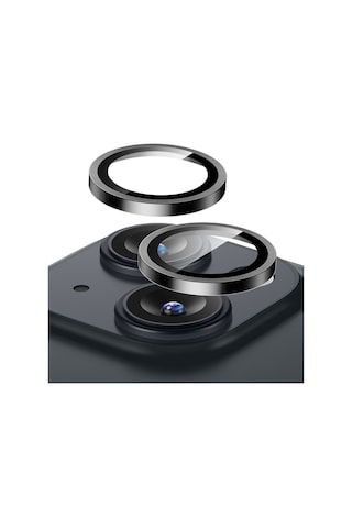 Apple Uyumlu iPhone 15 / 15 Plus Kamera Lens Koruyucu Siyah Siyah