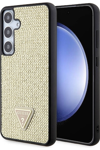 Galaxy S24 Plus Uyumlu Kılıf Guess Lisanslı Taşlı Arka Yüzey Üçgen Logolu Kapak Siyah