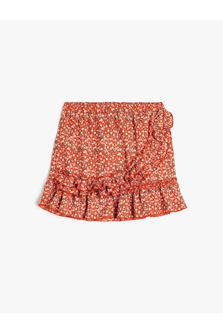 Koton Fırfır Detaylı Beli Lastikli Kruvaze Mini Etek Kırmızı Desenli 5skg70005ak Kırmızı Desenli Kırmızı