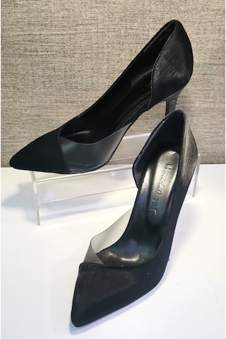 New Angel 853 Kadın Topuklu Şeffaf Detaylı Stiletto Ayakkabı Siyah Saten Siyah