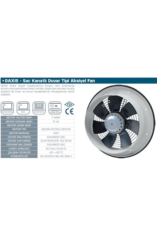 Kayıtes DAXIS 250 Sac Kanatlı Duvar Tipi Aksiyel Fan 1500 M³/H