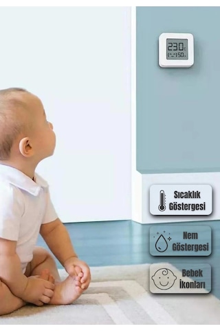 Mini Bebek Sıcaklık Nem Ölçer Lcd Oda Termometre Duvara Takılabilen Masaüstü Isı Göstergesi Beyaz