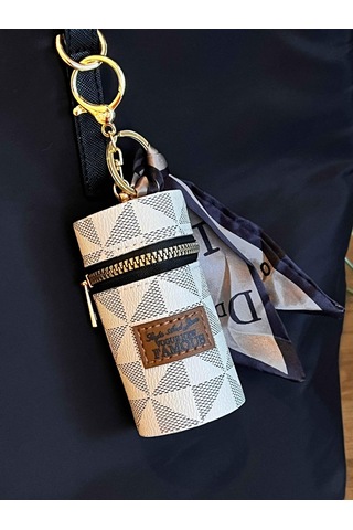 Mini Retro Ruj Çantası Charm Anahtarlık Beyaz