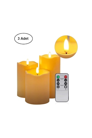 Plentiful Alevsiz Titreyen Led Mum Büyük Boy 3lü Set Kumandalı Beyaz