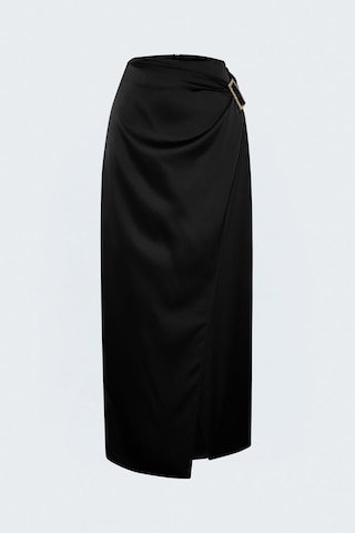 Sateen Toka Detaylı Saten Etek - Siyah-138053