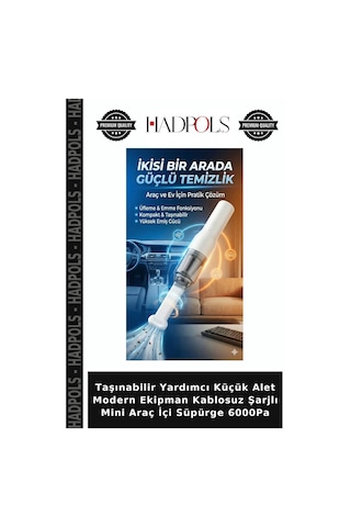 Taşınabilir Yardımcı Küçük Alet Modern Ekipman Kablosuz Şarjlı Mini Araç İçi Süpürge 6000pa