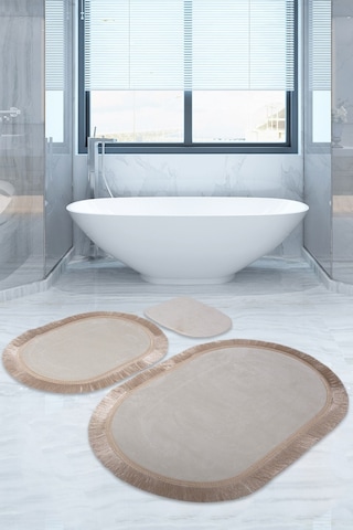 Bonny Home Pera Krem 3'lü Banyo Paspası Seti Kaymaz Tabanlı Krem