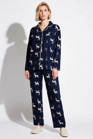 Benerly Kadın Gömlek Yaka Uzun Kol Regular Kalıp Polar Pijama Takımı Fonk lacivert