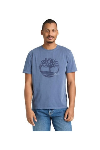 Timberland Garment Dye Logo Graphic Erkek T-shirt-32649 Mavi