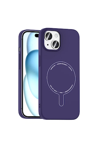 iPhone Uyumlu 15 Kılıf M-safe Şarj Özellikli Kamera Korumalı Ardx Elio Sert Pc Kapak - Derin Mor Çok Renkli