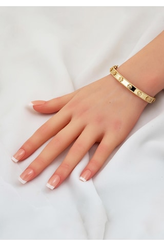 Bilezikci Yonca Parıltılı 14 Ayar Kelepçe Bilezik