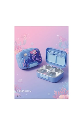 304 Paslanmaz Çelik 2 Katlı 2 Bölmeli 1030ml Happii Beslenme Çantası Temalı Lunch Box Mor