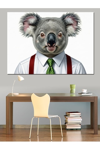 Kravatlı Sevimli Koala Portresi Dekoratif Kanvas - Mdf Ahşap Tablo