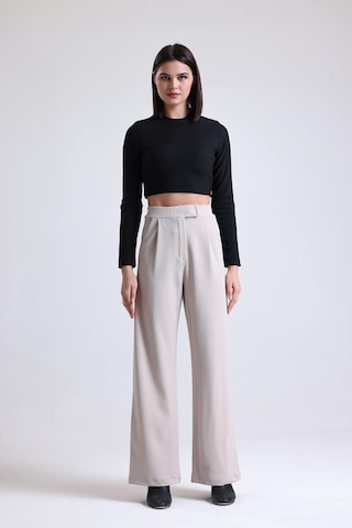 Kadın Wide Leg Likralı Cırt Kapamalı Lastikli Palazzo Pantolon - Açık Bej