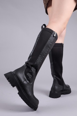 Asten Genişletilebilir Fermuarlı Strech Çizme Siyah -8489 Siyah
