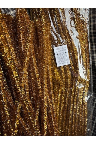 Şönil 100 Lü Gold Altın Simli Renk Kod B005 30 Cm - Yoğun Tüylü Tel El İşi 100 Lü Paket