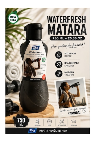 Renkli Suluk Matara 750 Ml Kokusuz Suluk, Okul Suluğu, Spor Suluğu, Plastik Suluk Siyah