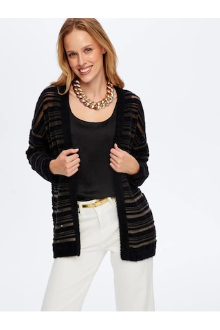 Faik Sönmez Transparan Detaylı Kadın Triko Hırka W26trh004 Siyah
