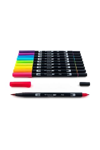 Tombow Abt Dual Brush Pen Grafik Kalemi 10'lu Set - Bright Parla