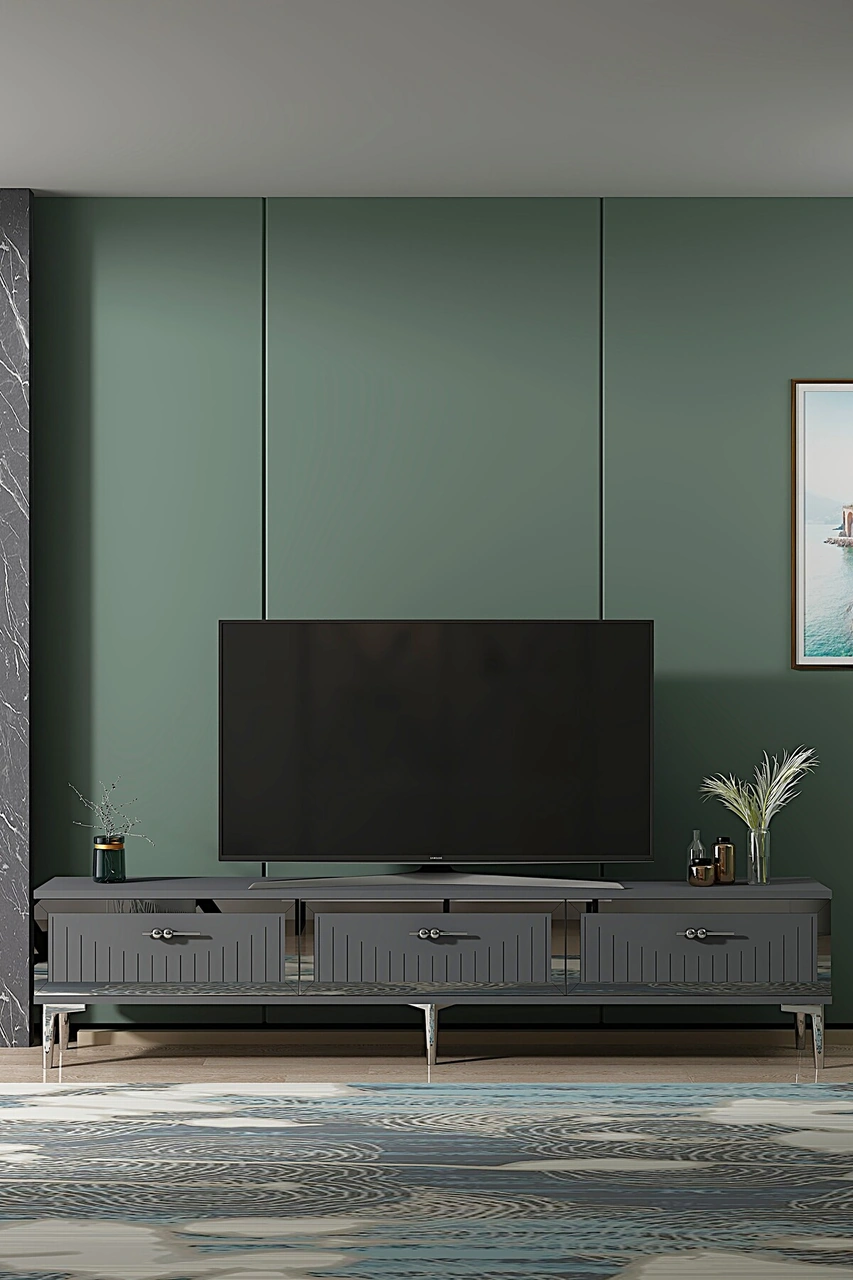 Tsa1802as - Tuna Tv Stand, Tv Sehpası Antrasit-sılver 180cm Antrasit