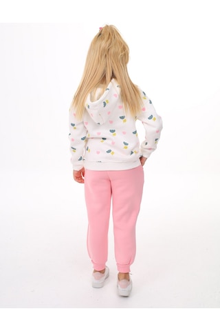 Toontoy Kids Toontoy Kız Çocuk 2'li Takım Baskılı Kapüşonlu Sweatshirt & Beli Paçası Lastikli Jogger Eşofman Altı - Renk Bloklu & 3 İplik Şardonlu Açık Pembe