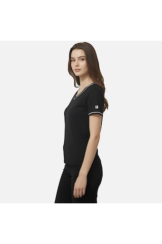 Siyah Fila Kadın Günlük T-shirt Portello Slim V-neck T-shirt Faw1166.80010 siyah