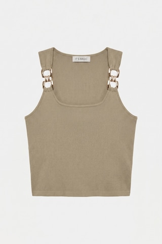 Kadın Haki S6-106 Aksesuar Detaylı Crop Bluz