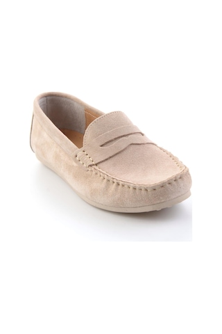 Bambi Bej Hakiki Deri Kadın Loafer Ayakkabı K01045035702 Bej