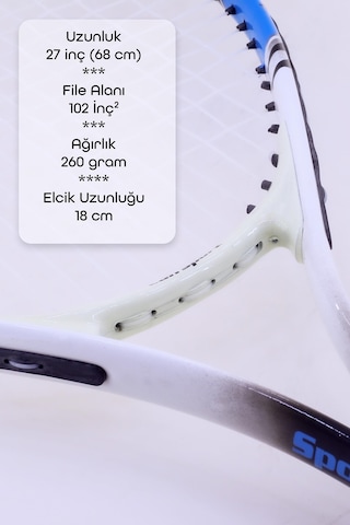 Deluxe 27 İnç Tenis Raketi Çantalı Yetişkin Tennis Racket L2 Grip 68 Cm Mavi 527