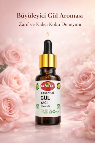 Safvital Gül Yağı 20 Ml Aromatik Bakım Yağı Cilt Saç Ve Aromaterapi İçin Kalıcı Zarif Koku